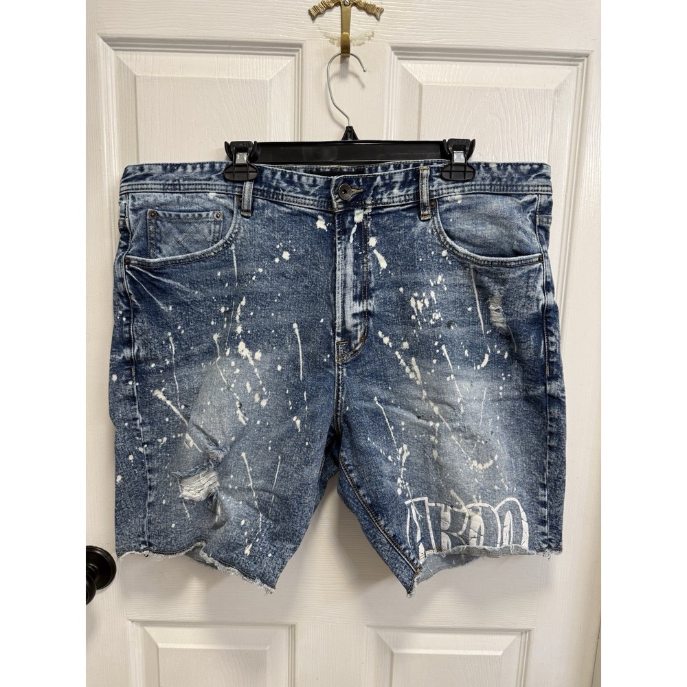 Akoo Brand Mens 100% Authentic Size 40 Jean Shorts Color Dark Wash Graphic Fresh
